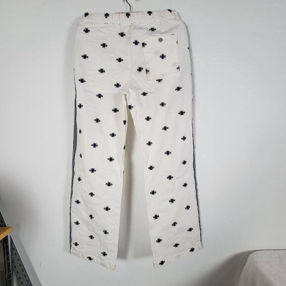 Maeve Anthropologie Women Bee Embroidered Cotton Pants XS White Side Stripes - Picture 2 of 12